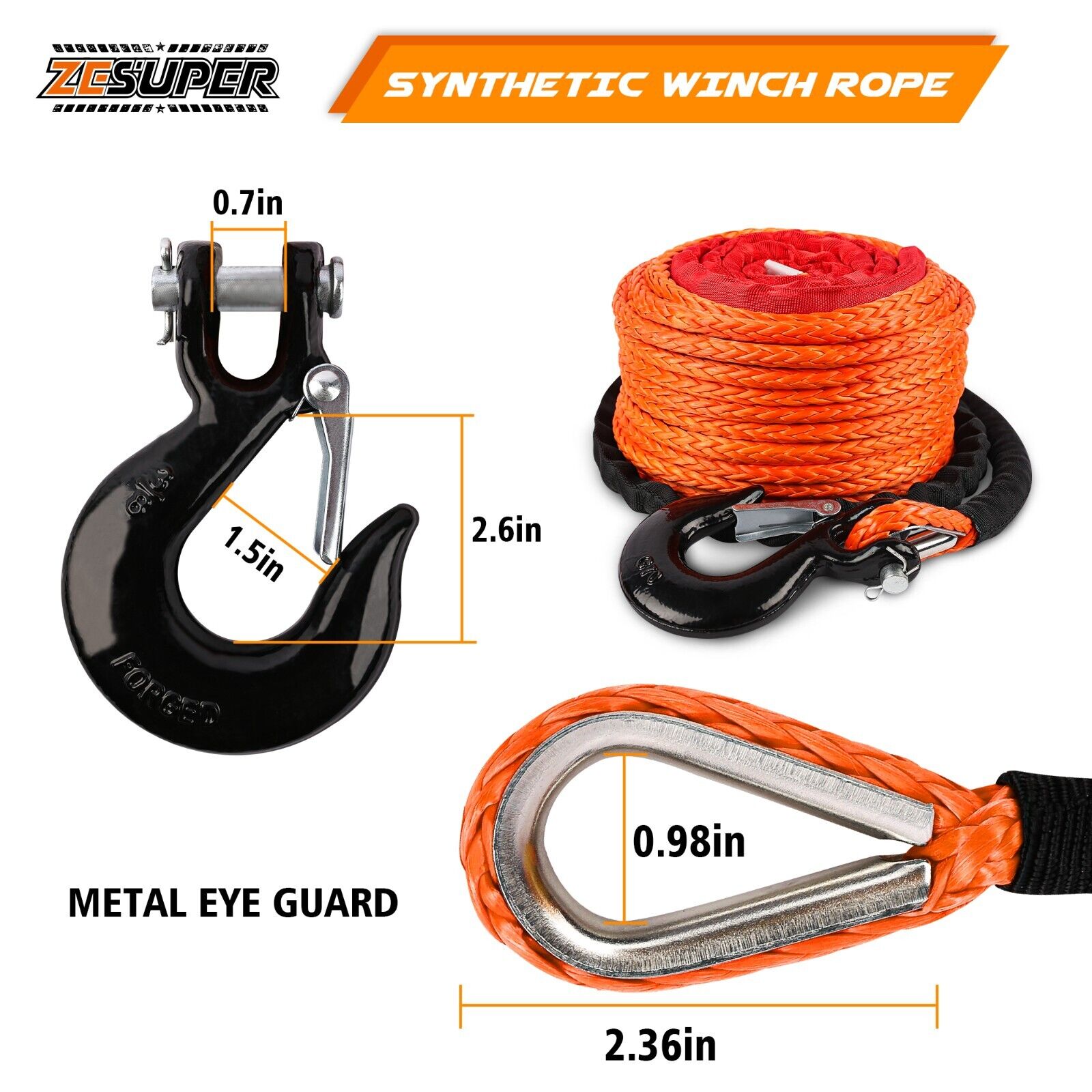 9.5Mm X 30M Dyneema Sk75 Winch Rope Synthetic Recovery Cable with Car Tow