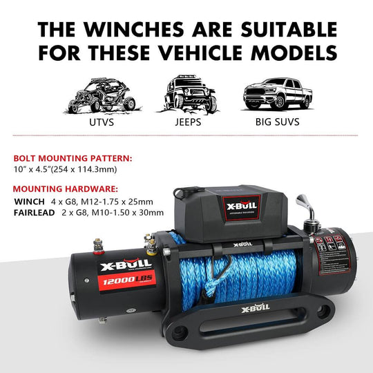 12V Electric Winch 12000LBS synthetic rope 4wd Jeep with