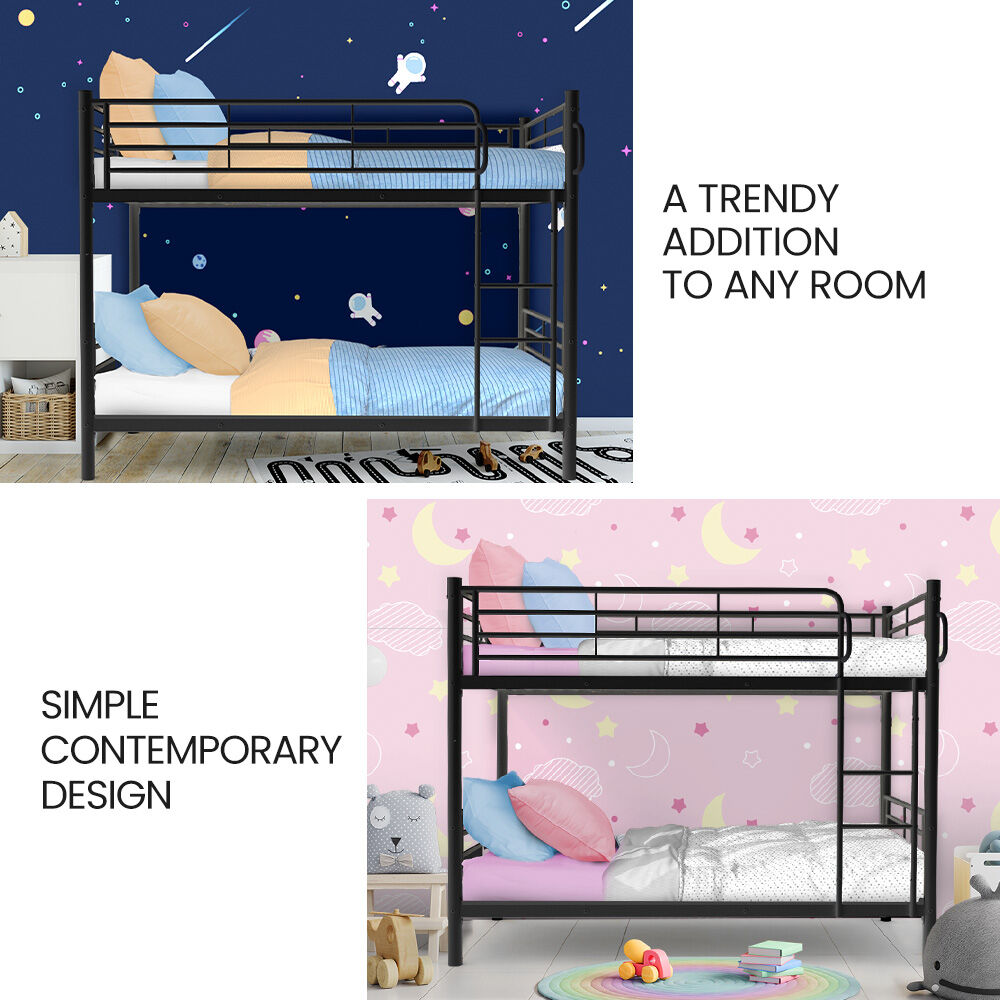 2-in-1 King Single Metal Bunk Bed Frame With Modular Design Dark Matte Grey