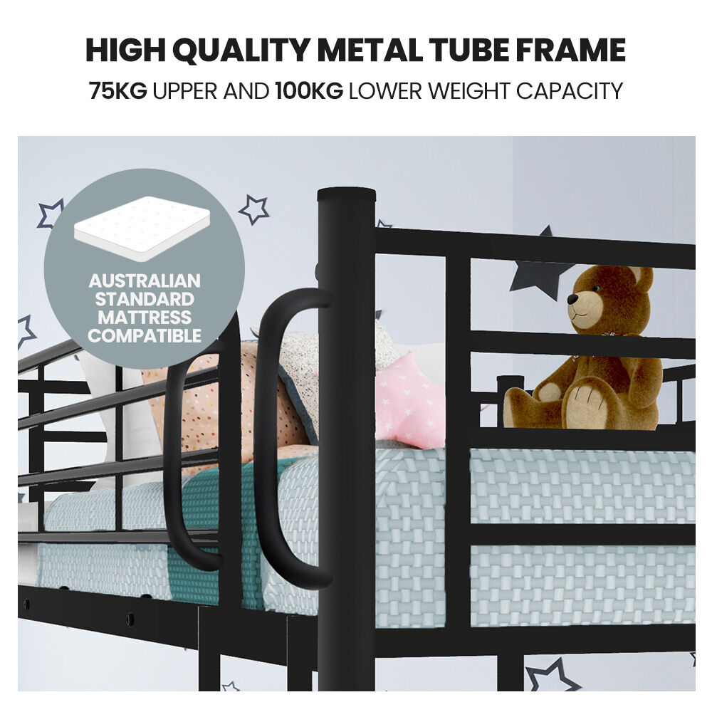 2-in-1 King Single Metal Bunk Bed Frame With Modular Design Dark Matte Grey