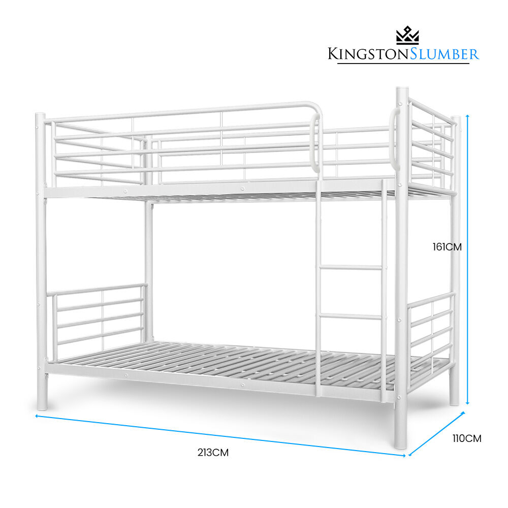 2-in-1 Metal Bunk Bed Frame With Modular Matte White Design-King Single