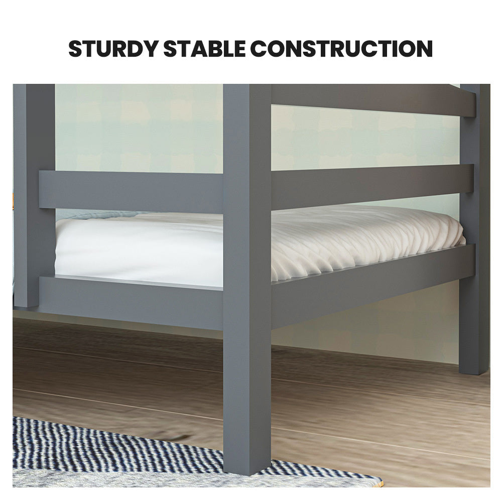 Single Bunk Bed Frame Solid Pine 2-in-1 Modular Design Converts To 2 Beds Grey