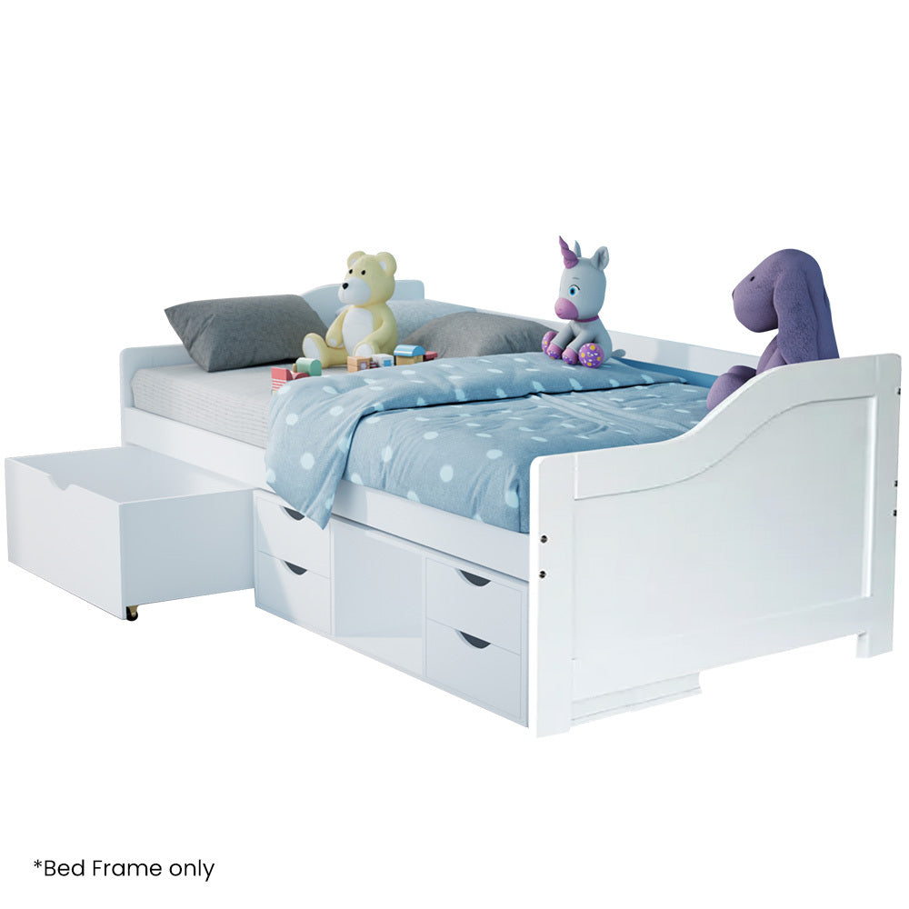Wooden Single Sofa Bed Frame With Storage Drawers White