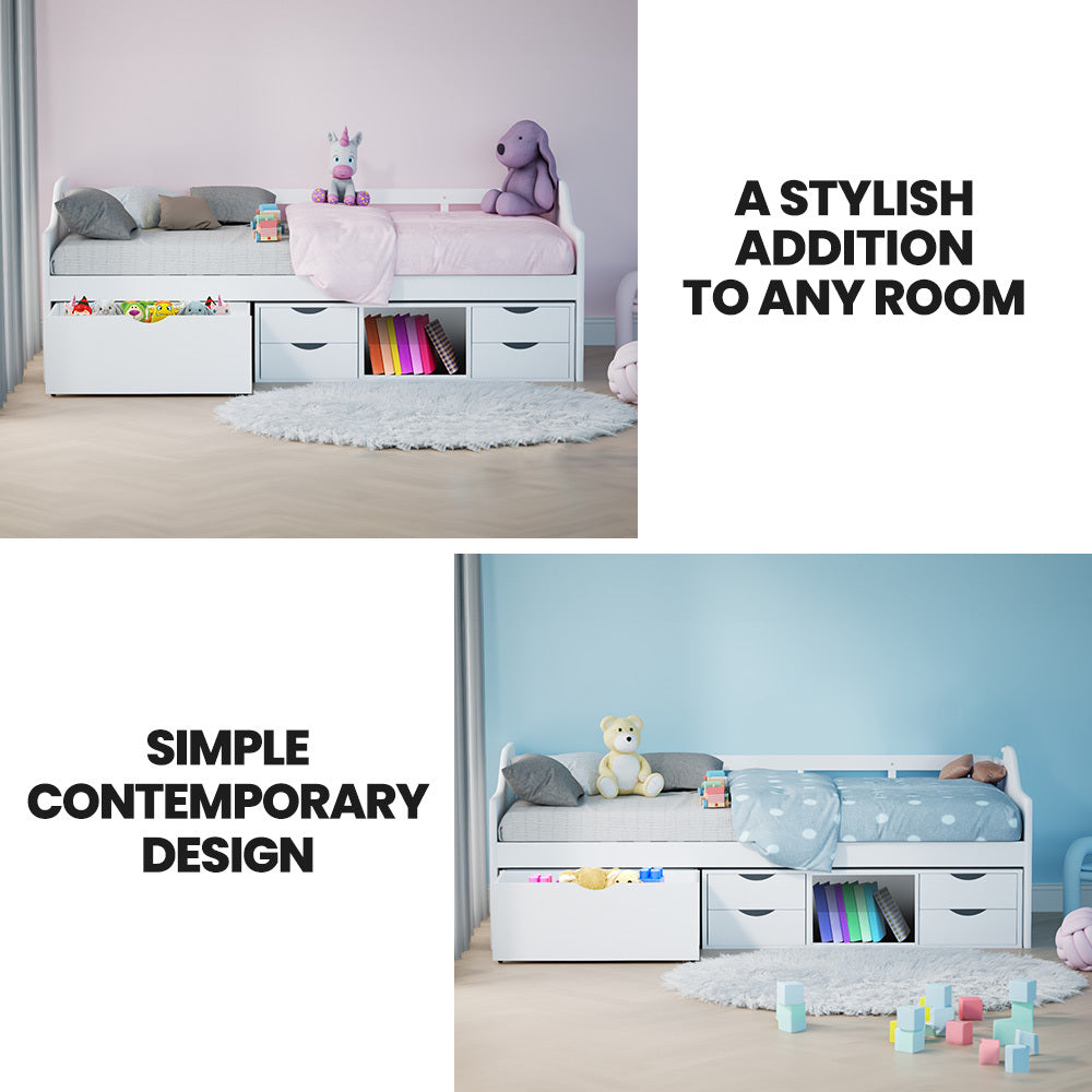 Wooden Single Sofa Bed Frame With Storage Drawers White