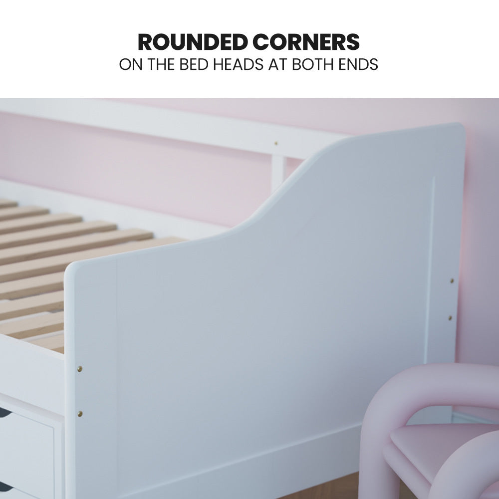 Wooden Single Sofa Bed Frame With Storage Drawers White