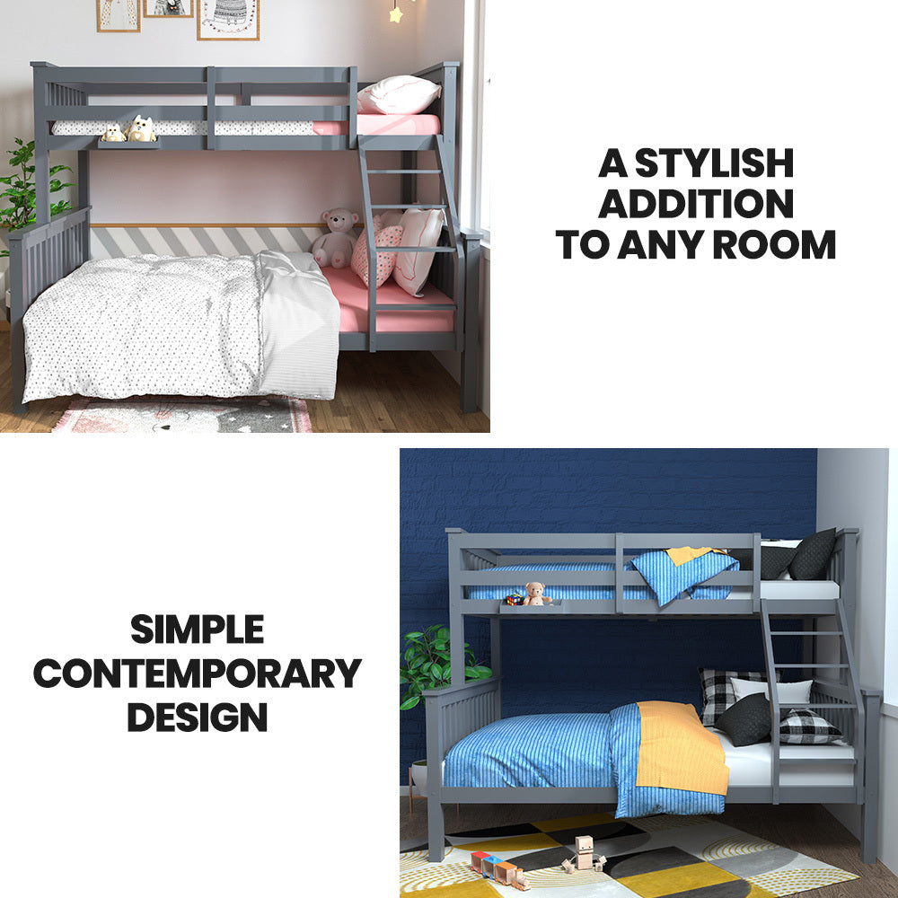 Bunk Bed Triple Wooden Single Over Double Beds For Kids Solid Pine