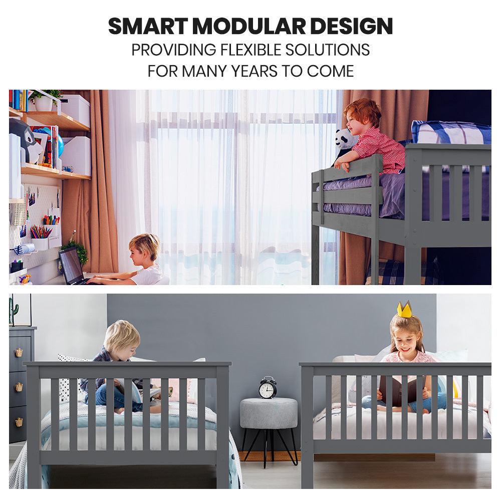 Bunk Bed Triple Wooden Single Over Double Beds For Kids Solid Pine