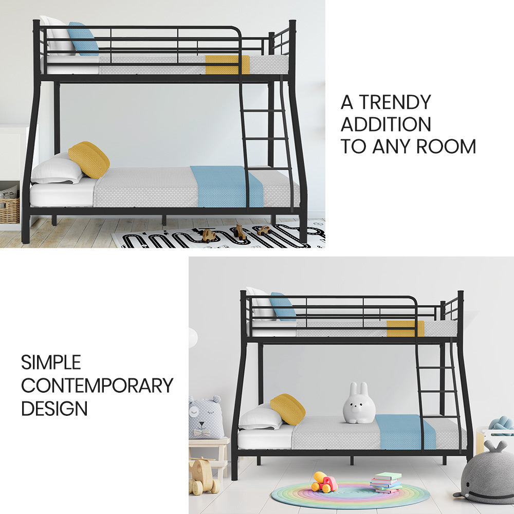 Metal Single Over Double Bunk Bed Frame Dark Matte Grey