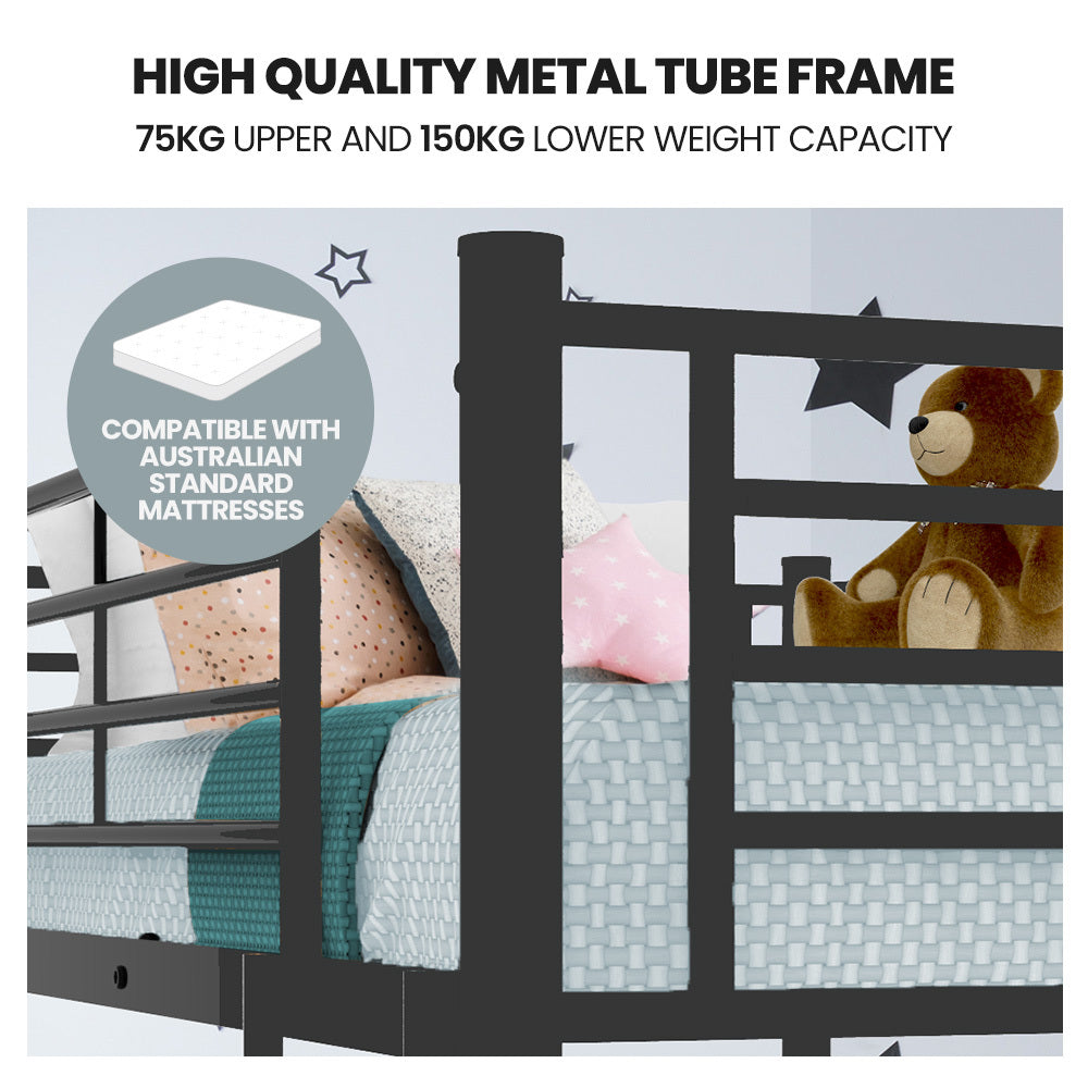 Metal Single Over Double Bunk Bed Frame Dark Matte Grey