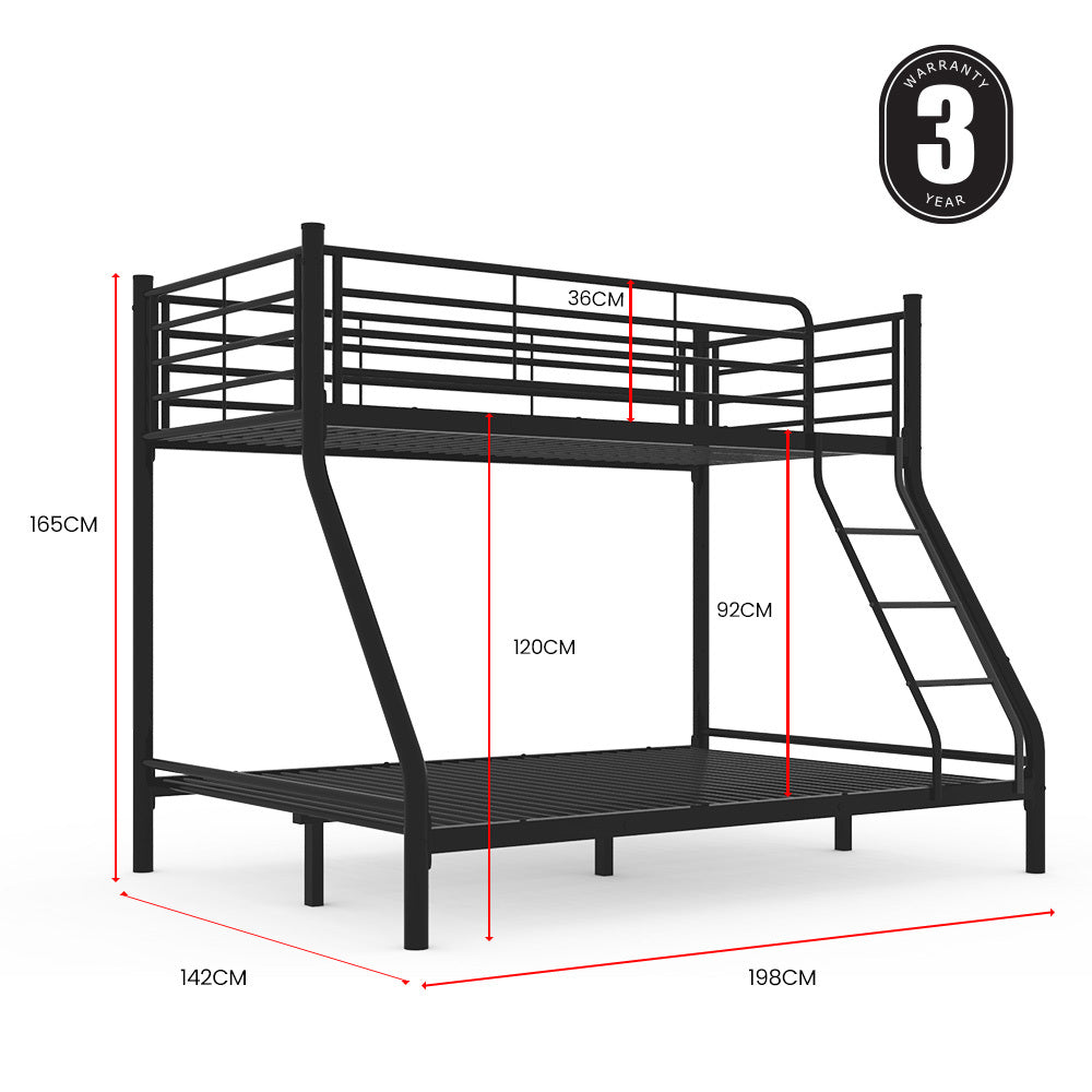 Metal Single Over Double Bunk Bed Frame Dark Matte Grey