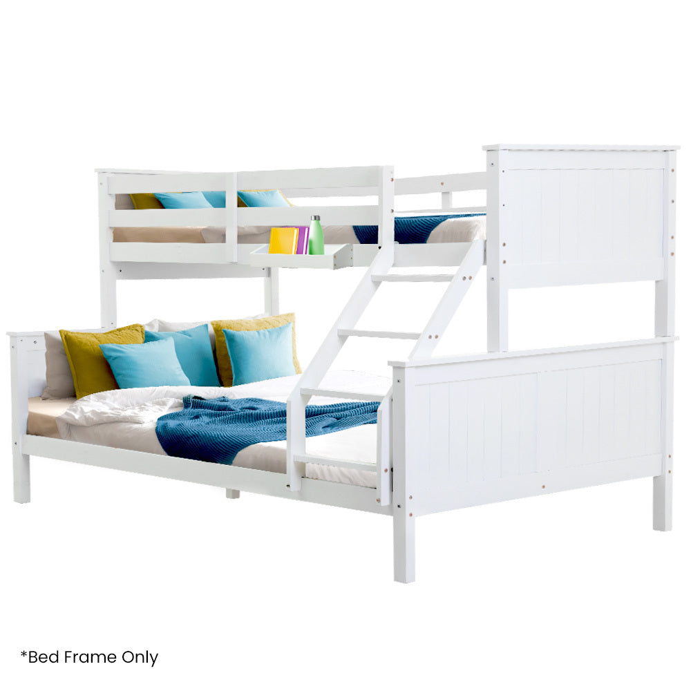 Triple Wooden Single Over Double Bunk Bed Frame For Kids Convertible White