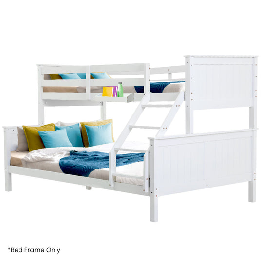 Triple Wooden Single Over Double Bunk Bed Frame For Kids Convertible White | Beds & Bed Frames