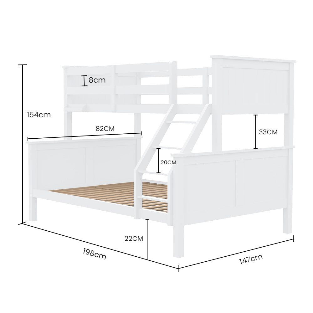 Triple Wooden Single Over Double Bunk Bed Frame For Kids Convertible White