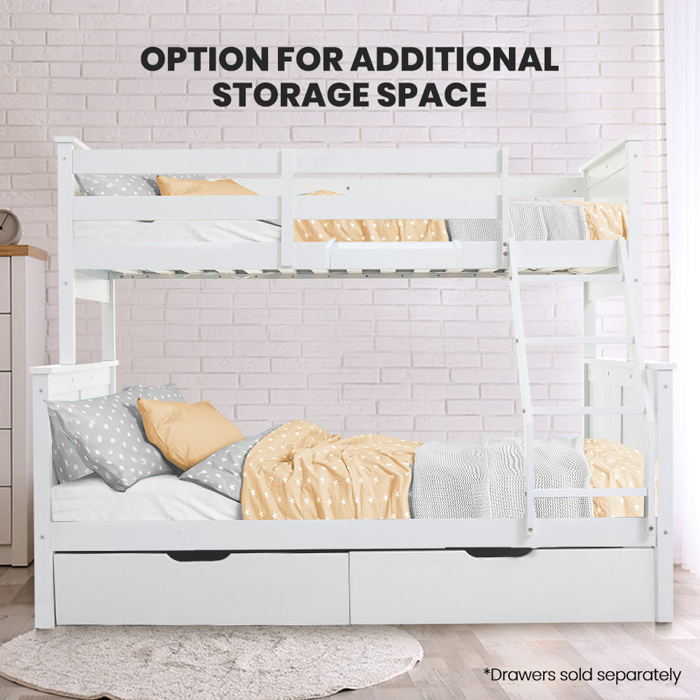 Triple Wooden Single Over Double Bunk Bed Frame For Kids Convertible White