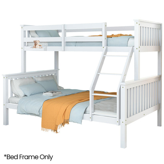 Single Over Double Wooden Bunk Bed Frame Triple Pine 2-in-1 Modular White | Beds & Bed Frames