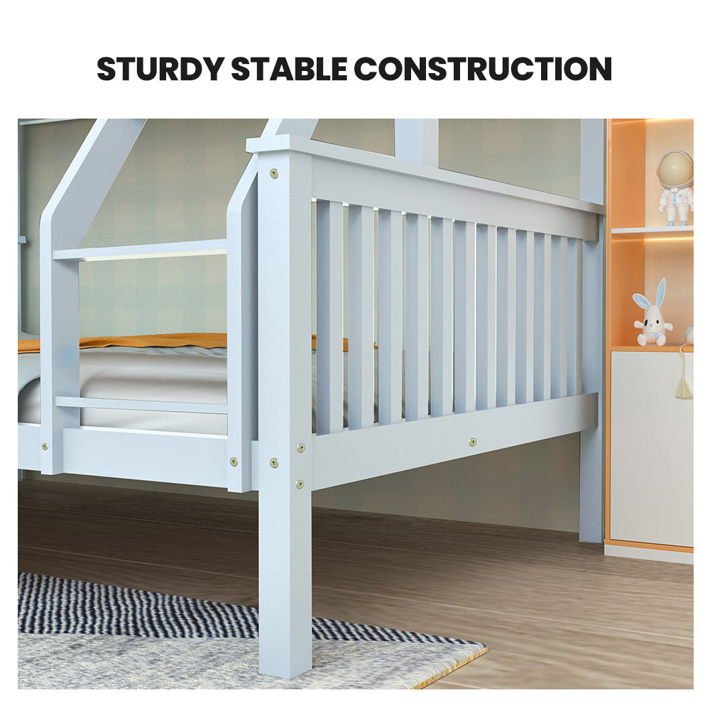 Single Over Double Wooden Bunk Bed Frame Triple Pine 2-in-1 Modular White