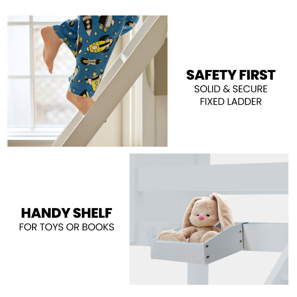 Single Over Double Wooden Bunk Bed Frame Triple Pine 2-in-1 Modular White