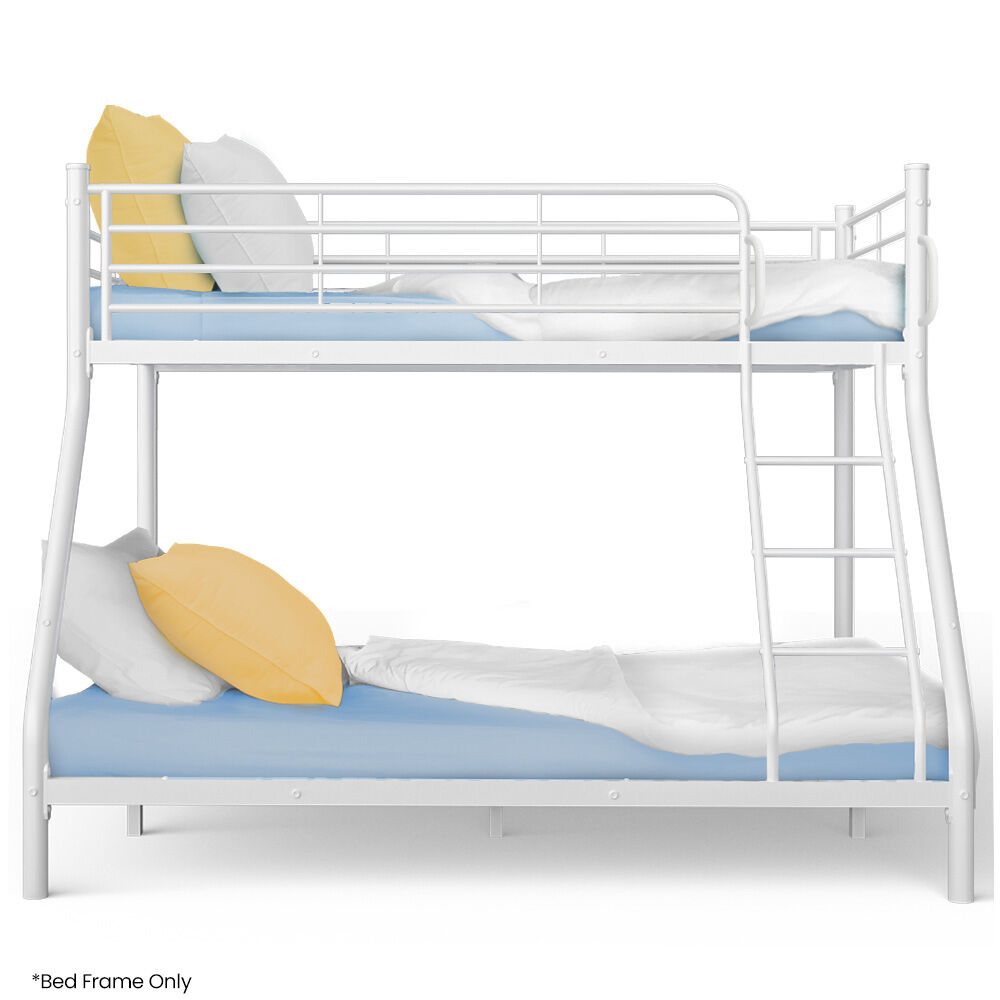 Space-Saving Single Over Double Metal Bunk Bed Frame White Finish