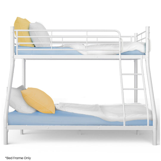 Matte King Size - Space-Saving Single Over Double Metal Bunk Bed Frame White Finish