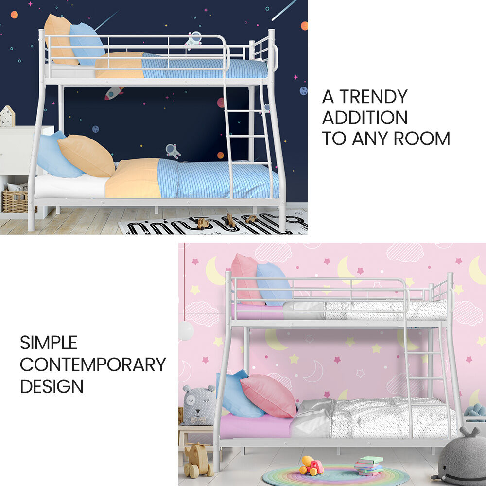 Space-Saving Single Over Double Metal Bunk Bed Frame White Finish