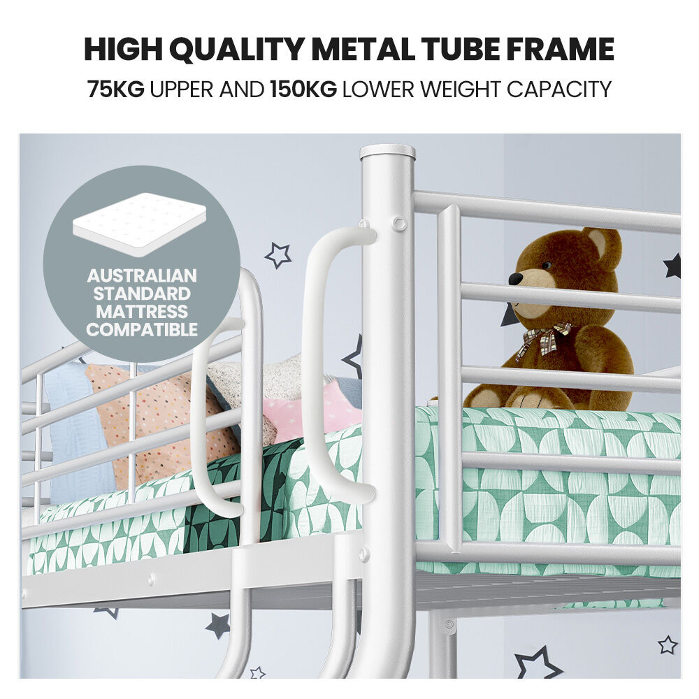 Space-Saving Single Over Double Metal Bunk Bed Frame White Finish