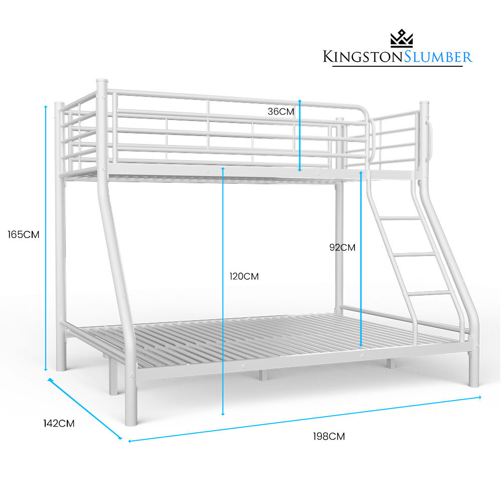 Space-Saving Single Over Double Metal Bunk Bed Frame White Finish
