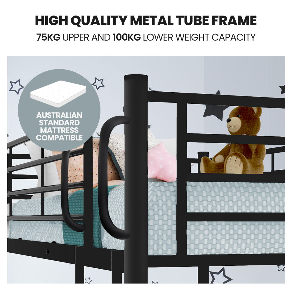 2-in-1 Single Metal Bunk Bed Frame With Modular Design Dark Matte Grey