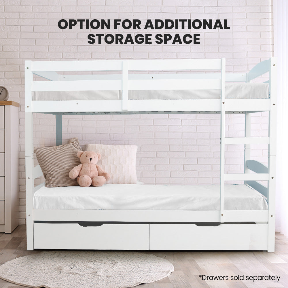 Single Bunk Bed Frame Solid Pine 2-In-1 Modular Design White Slat