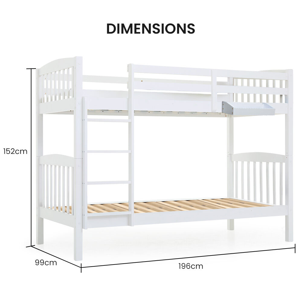 Wooden Kids Bunk Bed Frame With Modular Design Convertible To 2 Singles White