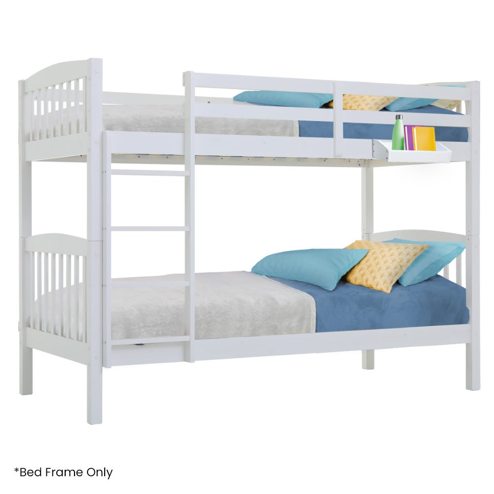 Wooden Kids Bunk Bed Frame With Modular Design Convertible To 2 Singles White