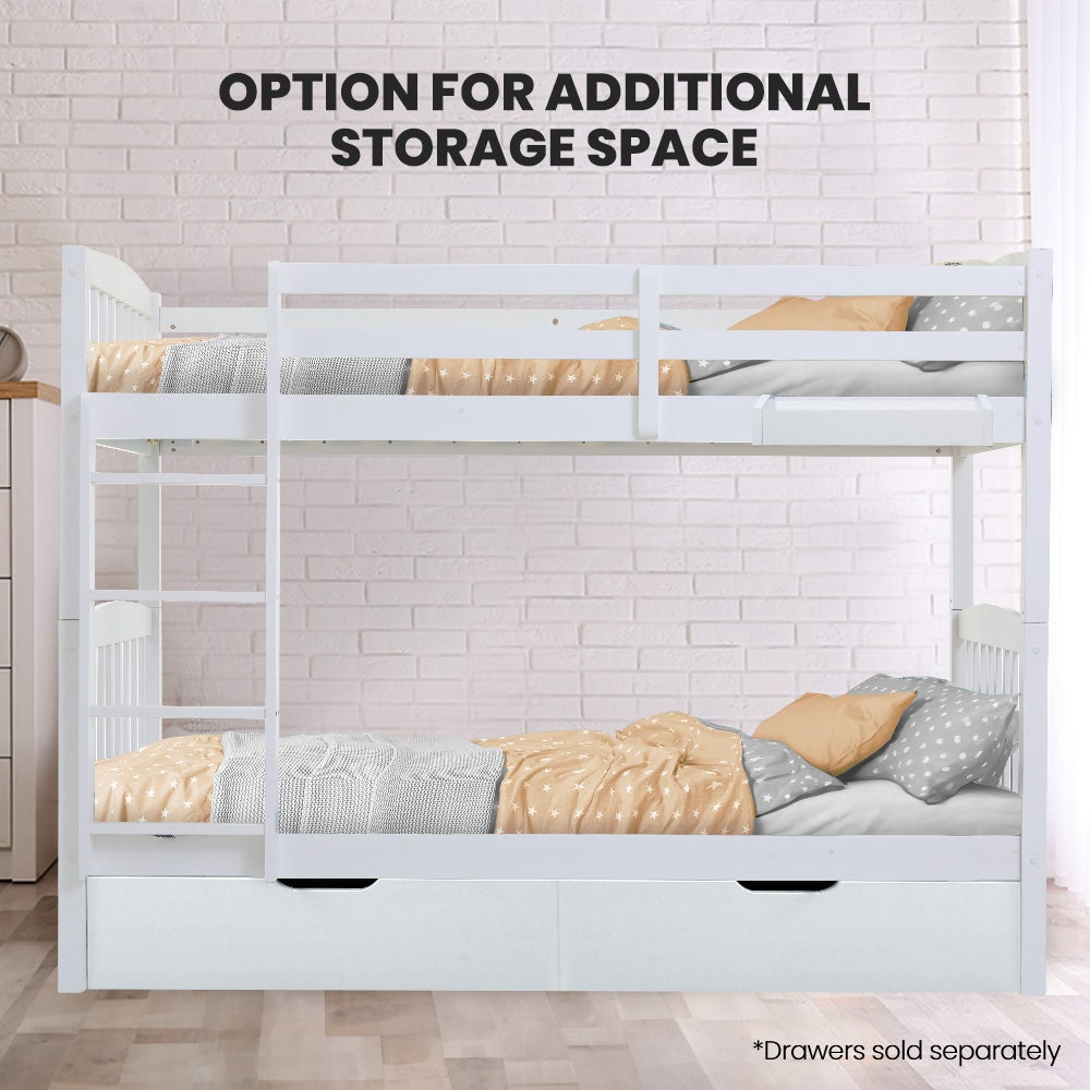 Wooden Kids Bunk Bed Frame With Modular Design Convertible To 2 Singles White