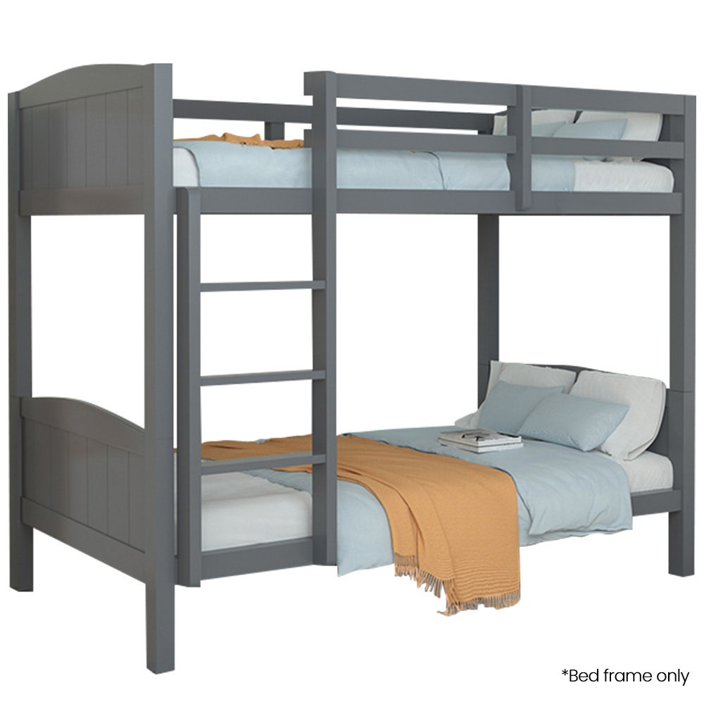 Solid Pine Single Bunk Bed Frame 2-in-1 Modular Grey Space-Saving Design