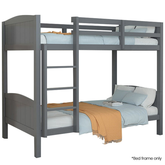 Pine finish - Solid Pine Single Bunk Bed Frame 2-in-1 Modular Grey Space-Saving Design
