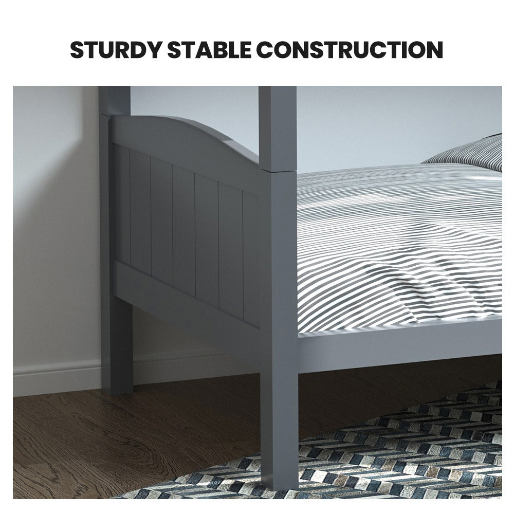 Solid Pine Single Bunk Bed Frame 2-in-1 Modular Grey Space-Saving Design