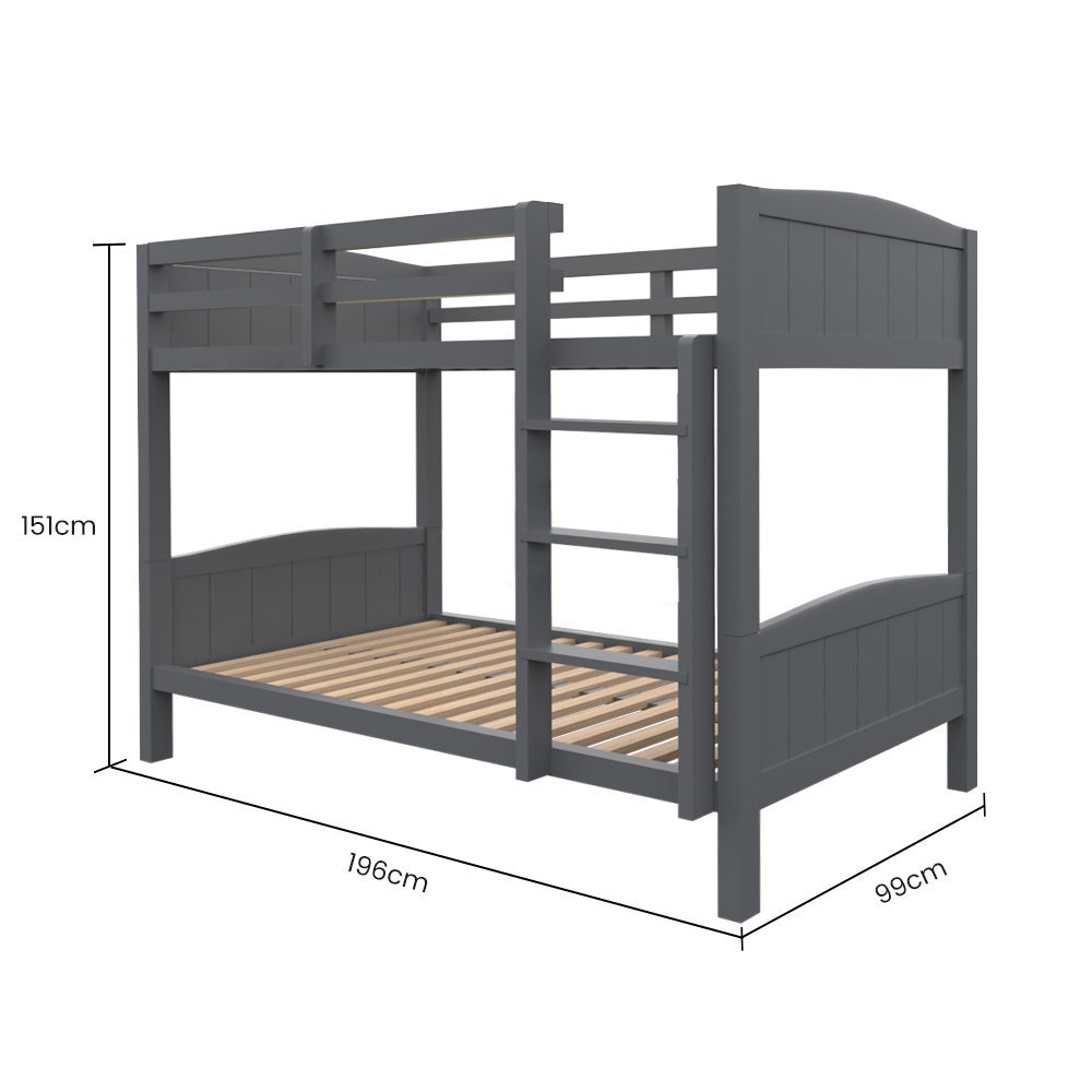 Solid Pine Single Bunk Bed Frame 2-in-1 Modular Grey Space-Saving Design