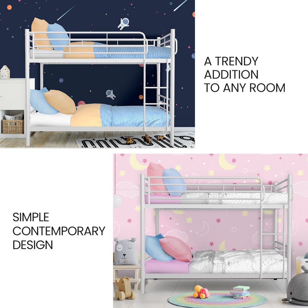 Single 2-in-1 Metal Bunk Bed Frame With Modular Matte White Design