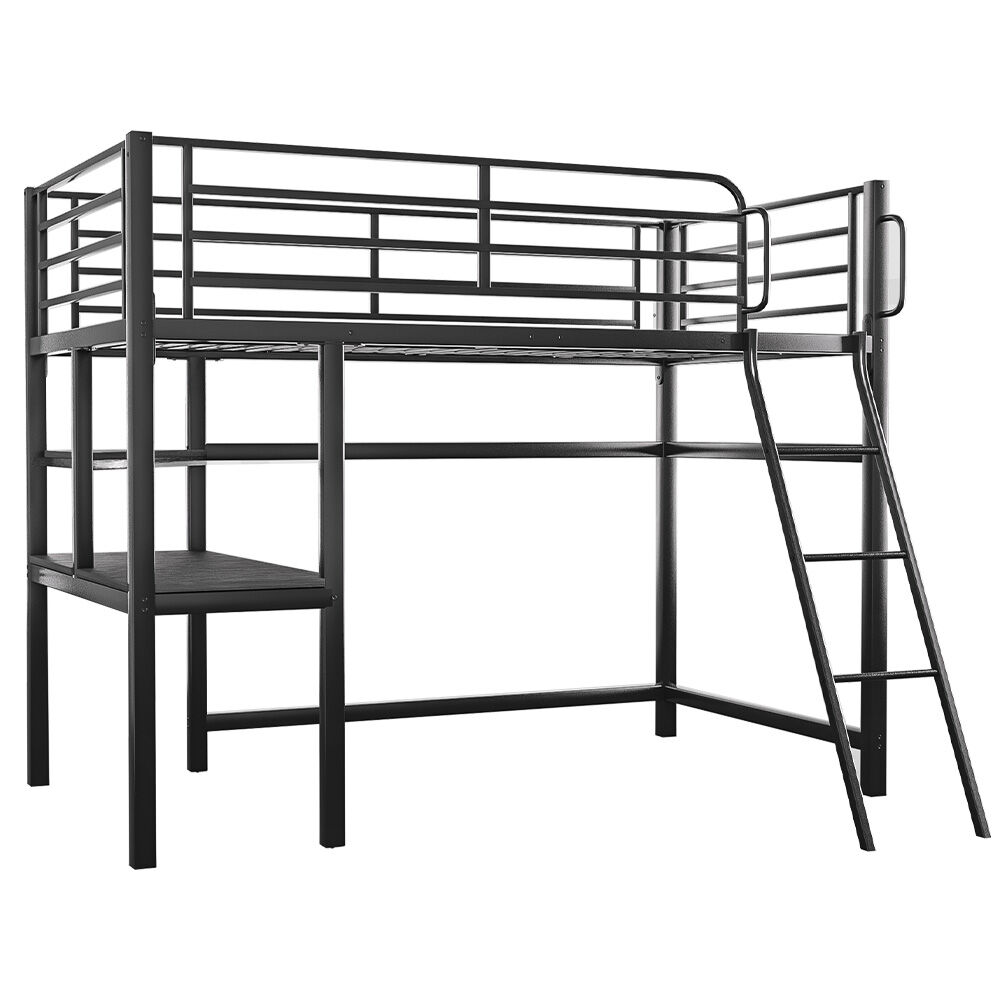 Gaming Loft Bed With Desk Steel Metal Frame Space Saving Design, Beds & Bed Frames