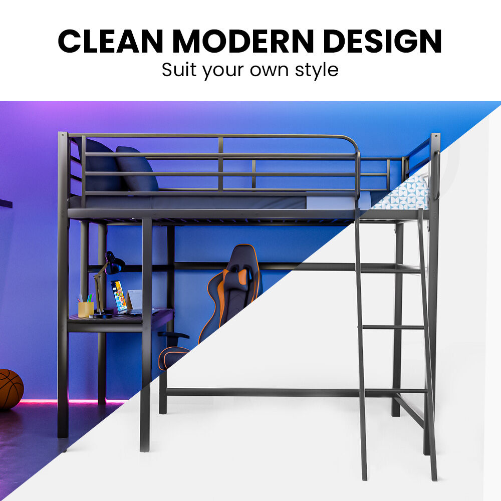 Gaming Loft Bed With Desk Steel Metal Frame Space Saving Design with Beds & Bed Frames