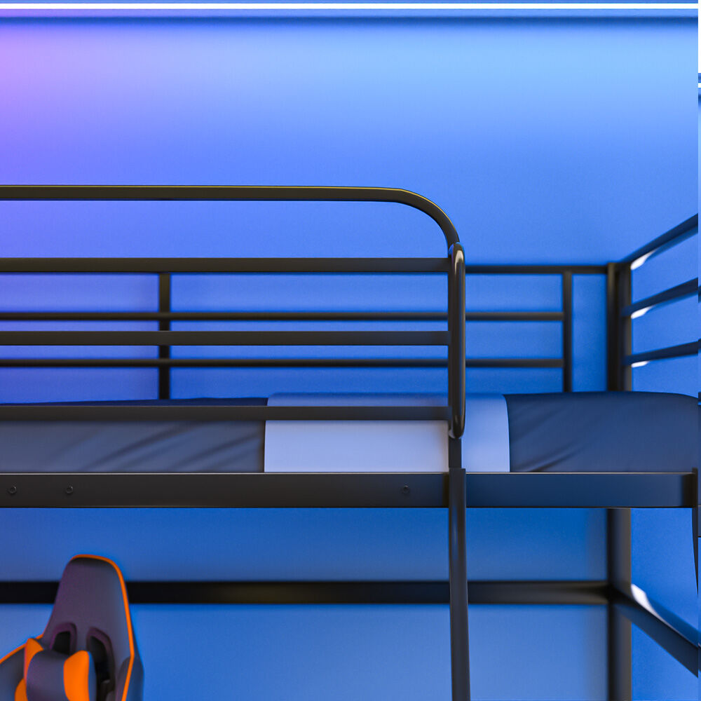 Beds & Bed Frames - Gaming Loft Bed With Desk Steel Metal Frame Space Saving Design