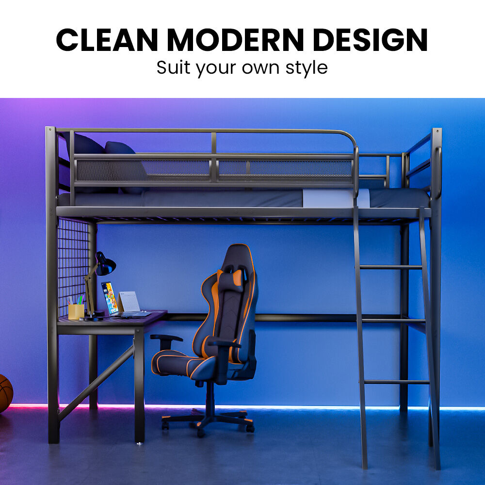 Gaming Loft Bed With Desk Gridwall Steel Metal Frame Space Saving