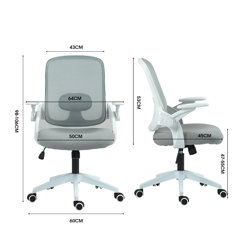 Fortia Ergonomic Office Desk Chair, Coolmesh Fabric, Grey Mesh/White Frame