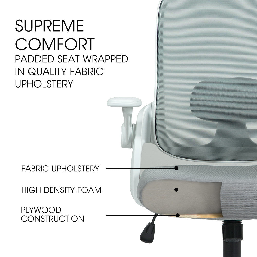 Fortia Ergonomic Office Desk Chair, Coolmesh Fabric, Grey Mesh/White Frame