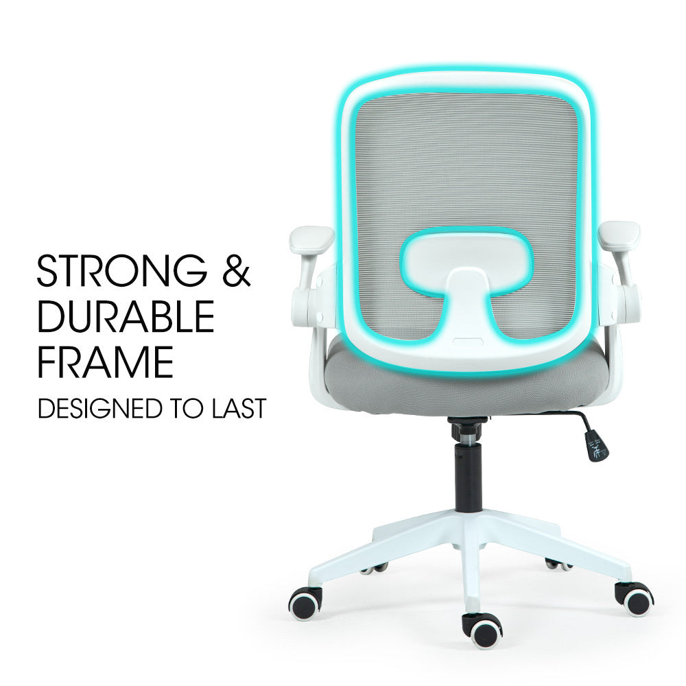 Fortia Ergonomic Office Desk Chair, Coolmesh Fabric, Grey Mesh/White Frame