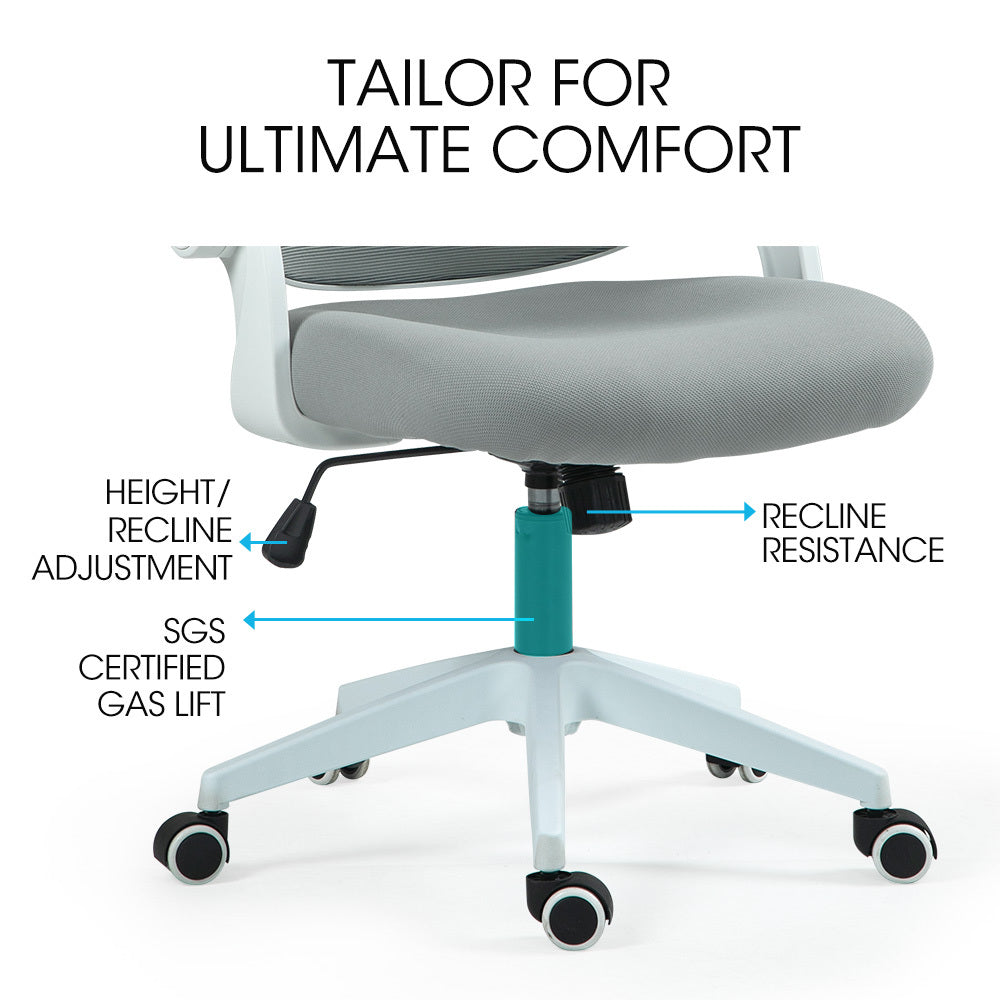 Fortia Ergonomic Office Desk Chair, Coolmesh Fabric, Grey Mesh/White Frame