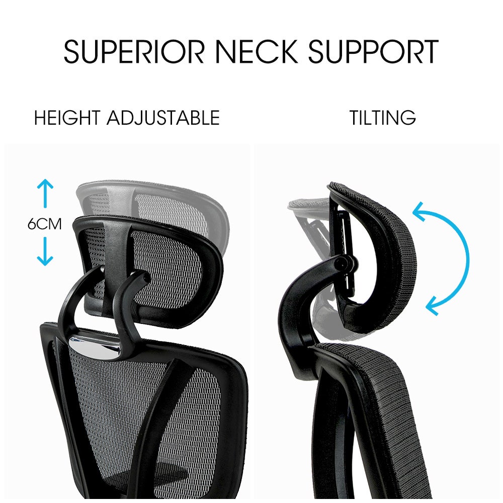 Fortia Ergonomic Office Desk Chair, Headrest, Armrest and Recline, Black Mesh/Black Frame