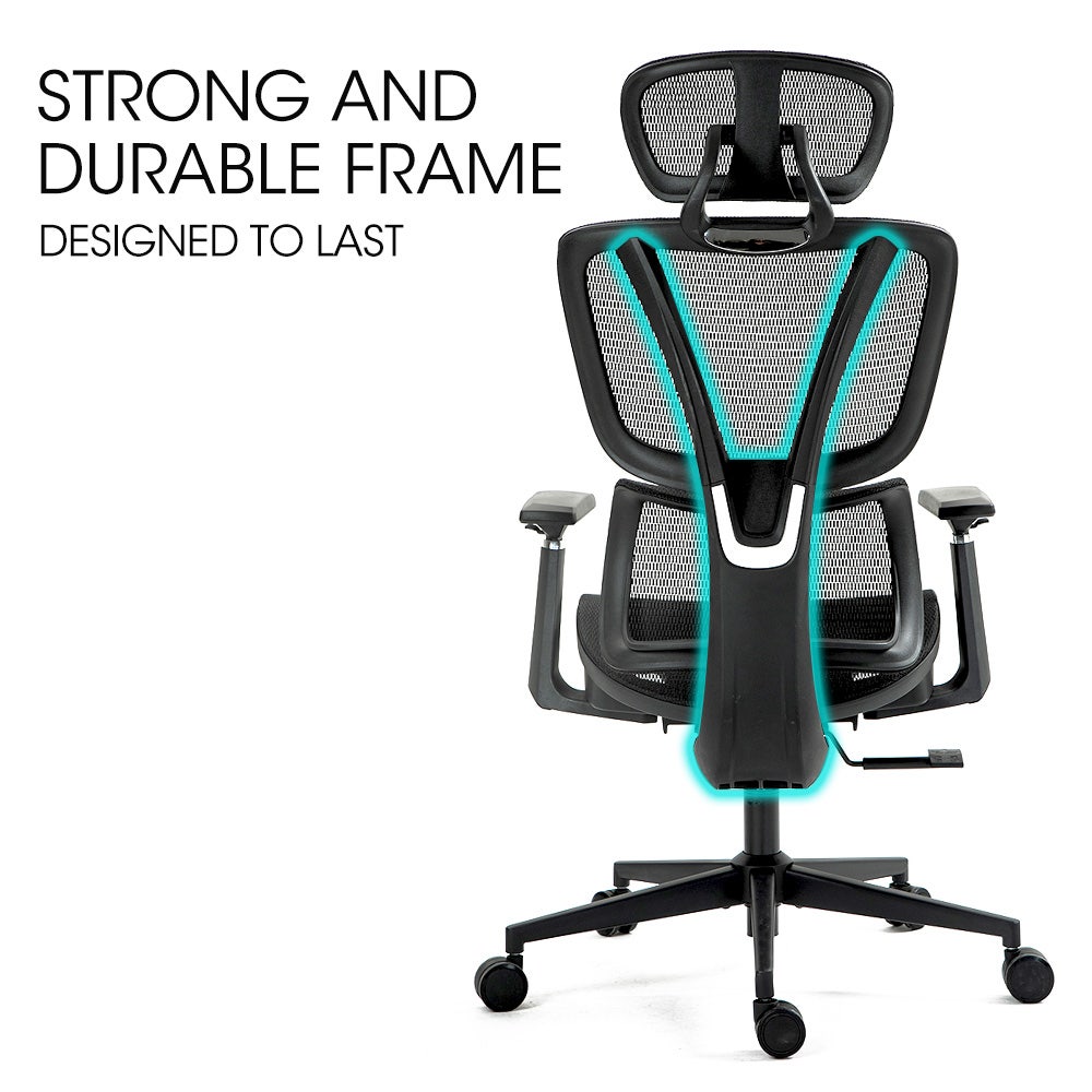 Fortia Ergonomic Office Desk Chair, Headrest, Armrest and Recline, Black Mesh/Black Frame