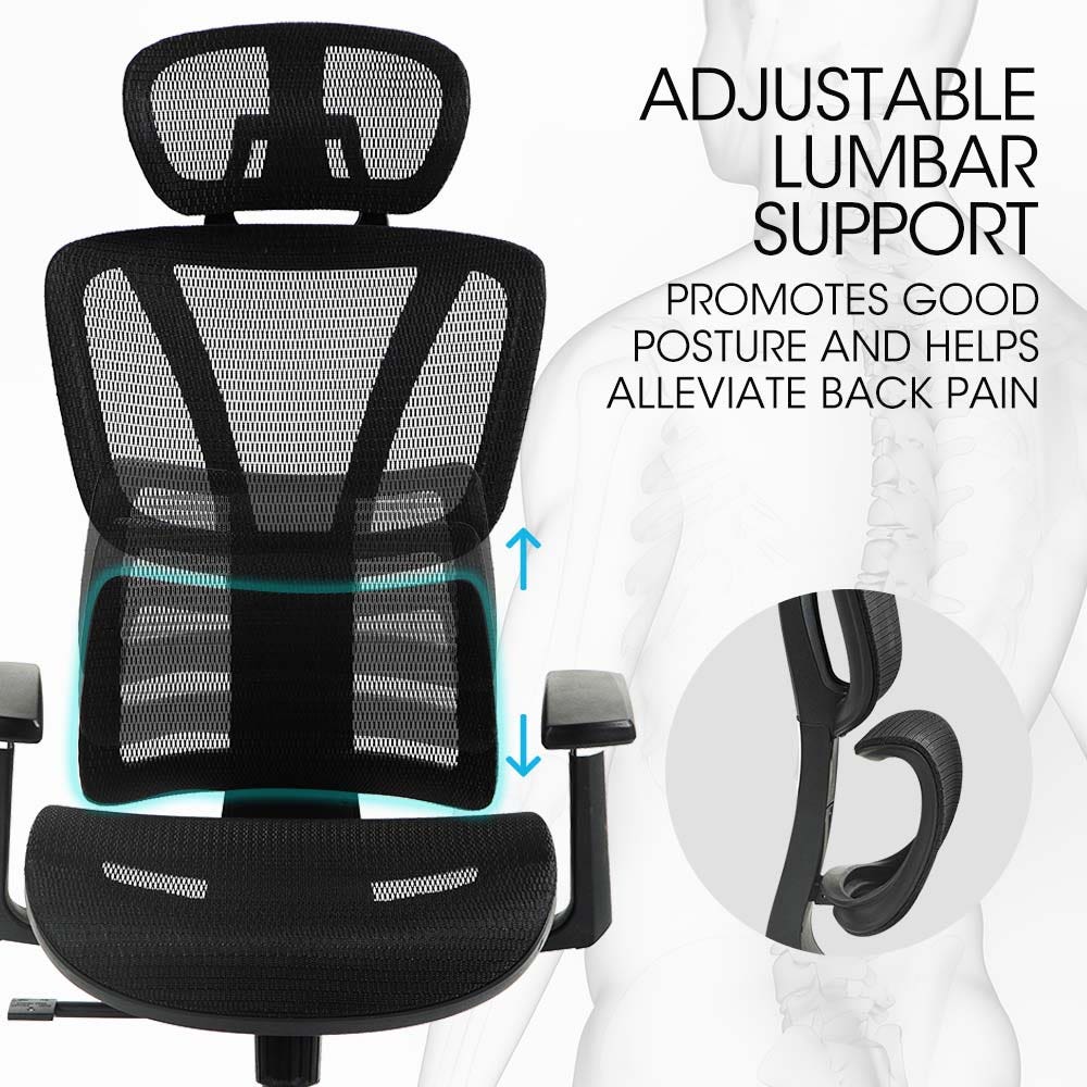 Fortia Ergonomic Office Desk Chair, Headrest, Armrest and Recline, Black Mesh/Black Frame