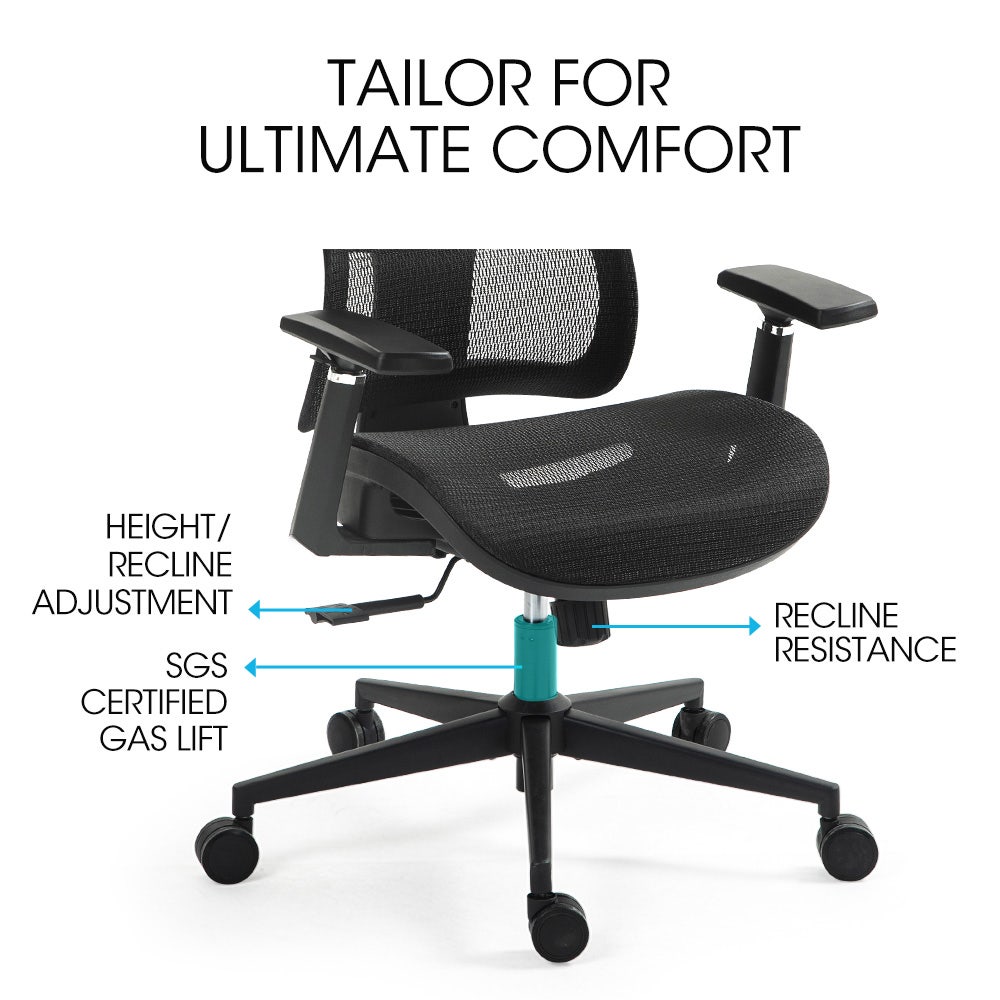 Fortia Ergonomic Office Desk Chair, Headrest, Armrest and Recline, Black Mesh/Black Frame