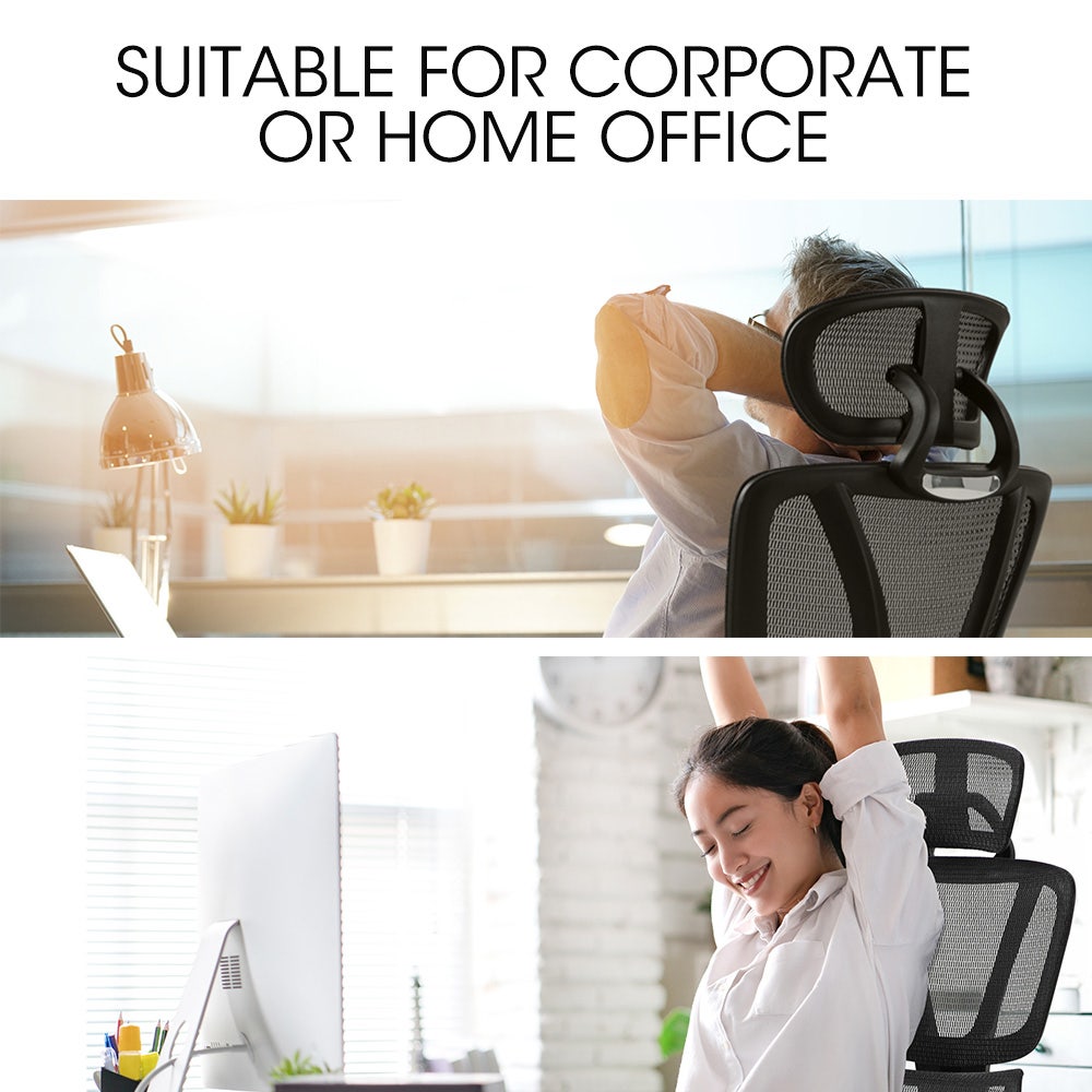 Fortia Ergonomic Office Desk Chair, Headrest, Armrest and Recline, Black Mesh/Black Frame