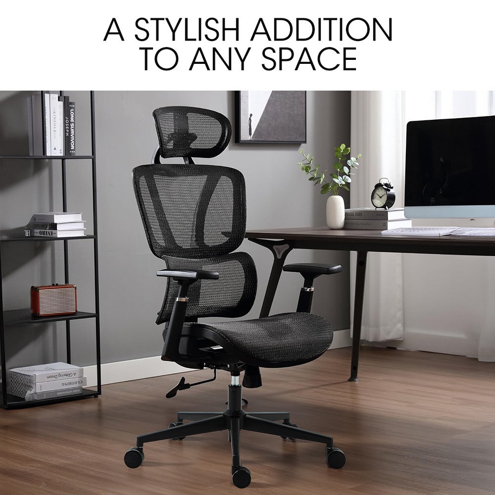 Fortia Ergonomic Office Desk Chair, Headrest, Armrest and Recline, Black Mesh/Black Frame